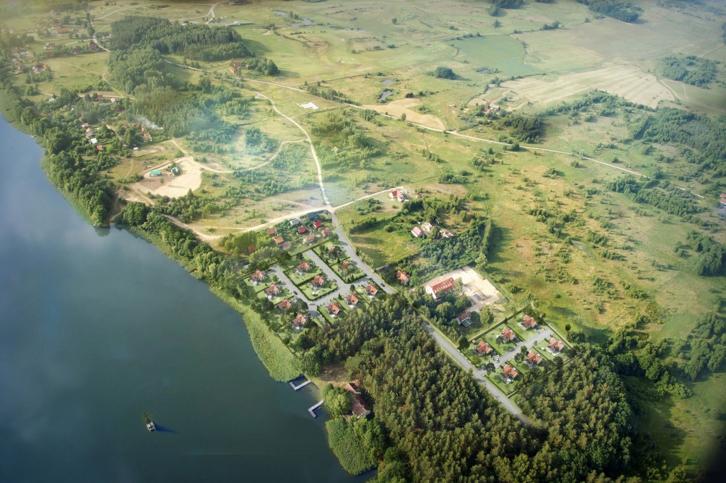 Osiedle domów na Warmii : widok 3d z lotu ptaka - wizualizacje FRAME STUDIO , projekt PANTEL STUDIO