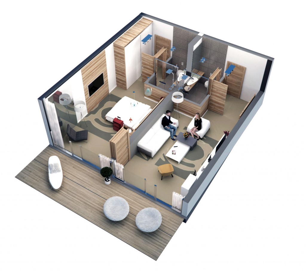 Wizualizacja apartamentu w Hotelu Przystań w Olsztynie