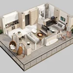 Rzuty mieszkań 3D Apartament nr K3.08 - pow. 46,06 m2