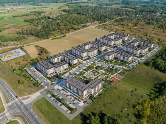 Wizualizacja Osiedla Piano Park w Suwałkach z widoku drona Wizualizacja Osiedla Piano Park w Suwałkach z widoku drona